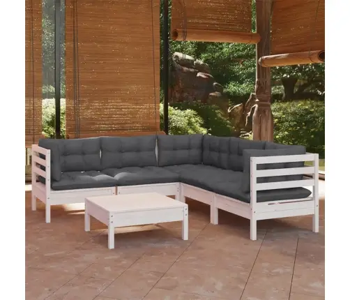 6-Daļīgs Dārza Mēbeļu Komplekts Ar Matračiem, Balta Priede Vidaxl