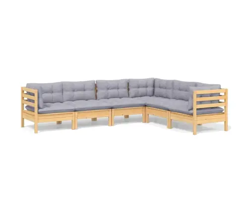 6-Daļīgs Dārza Mēbeļu Komplekts Ar Pelēkiem Matračiem, Priede Vidaxl