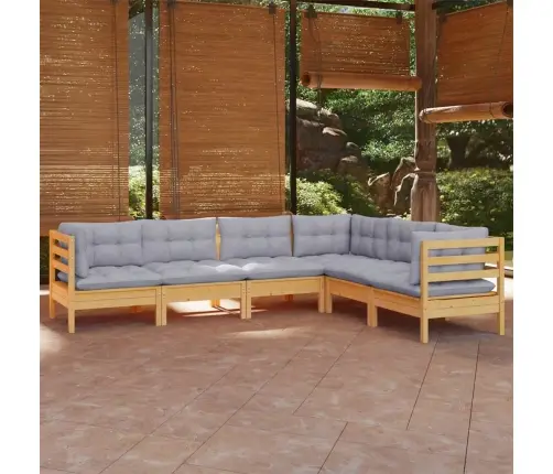 6-Daļīgs Dārza Mēbeļu Komplekts Ar Pelēkiem Matračiem, Priede Vidaxl