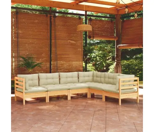 6-Osaline Aiadiivanikomplekt Kreemjate Patjadega, Männipuit