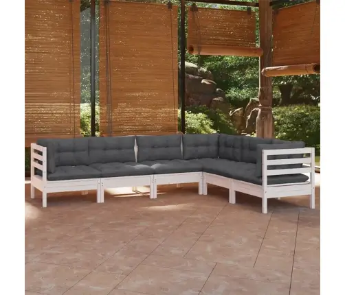 6-Daļīgs Dārza Mēbeļu Komplekts Ar Matračiem, Balta Priede Vidaxl