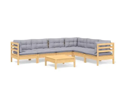 7-Daļīgs Dārza Mēbeļu Komplekts Ar Pelēkiem Matračiem, Priede Vidaxl