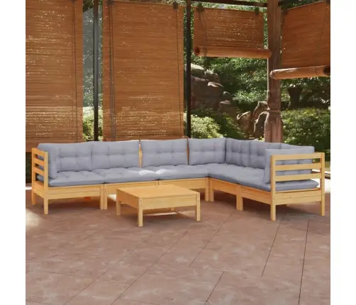 7-Daļīgs Dārza Mēbeļu Komplekts Ar Pelēkiem Matračiem, Priede Vidaxl