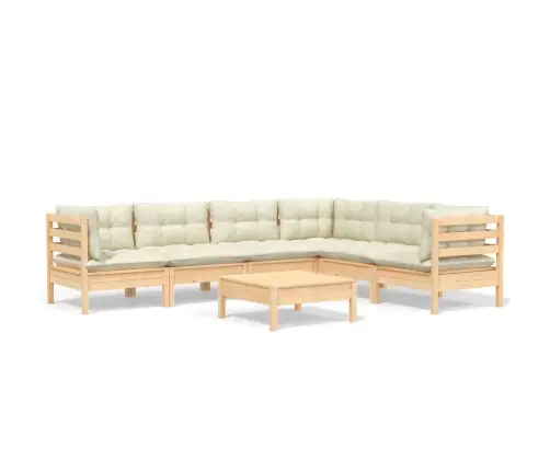 7-Daļīgs Dārza Mēbeļu Komplekts Ar Krēmkrāsas Matračiem, Priede Vidaxl