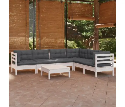 7-Daļīgs Dārza Mēbeļu Komplekts Ar Matračiem, Balta Priede Vidaxl