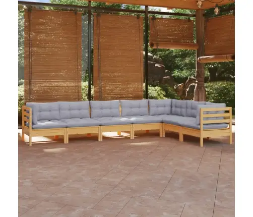 7-Daļīgs Dārza Mēbeļu Komplekts Ar Pelēkiem Matračiem, Priede Vidaxl