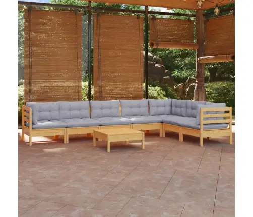 8-Daļīgs Dārza Mēbeļu Komplekts Ar Pelēkiem Matračiem, Priede Vidaxl