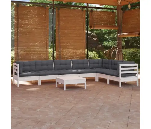 8-Daļīgs Dārza Mēbeļu Komplekts Ar Matračiem, Balta Priede Vidaxl