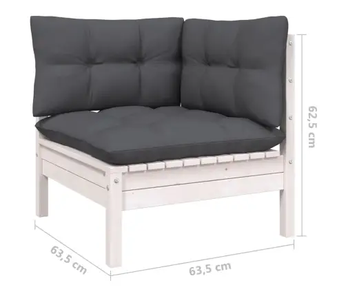 9-Daļīgs Dārza Mēbeļu Komplekts Ar Matračiem, Balta Priede Vidaxl