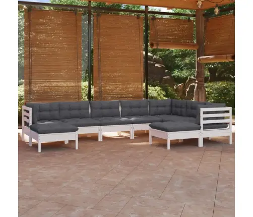 9-Daļīgs Dārza Mēbeļu Komplekts Ar Matračiem, Balta Priede Vidaxl