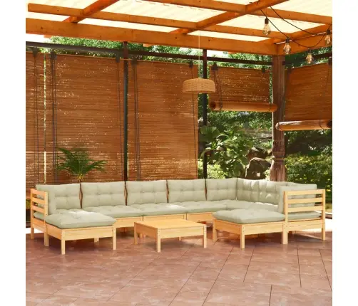 10-Osaline Aiadiivanikomplekt Kreemjate Patjadega, Männipuit