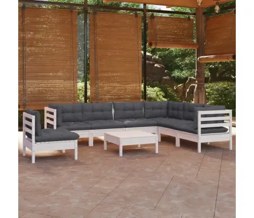 8-Daļīgs Dārza Mēbeļu Komplekts Ar Matračiem, Balta Priede Vidaxl