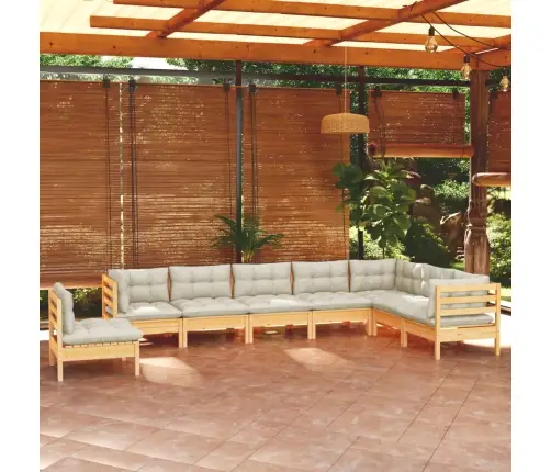 8-Osaline Aiadiivanikomplekt Kreemjate Patjadega, Männipuit