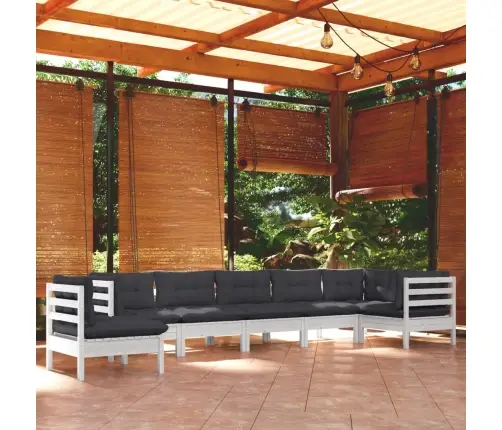 8-Daļīgs Dārza Mēbeļu Komplekts Ar Matračiem, Balta Priede Vidaxl