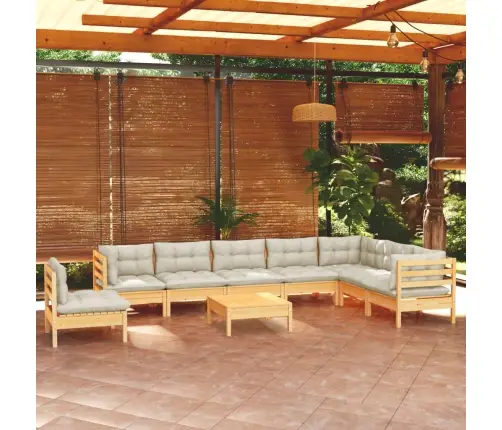 9-Daļīgs Dārza Mēbeļu Komplekts Ar Krēmkrāsas Matračiem, Priede Vidaxl