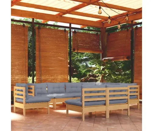 9-Osaline Aiamööblikomplekt Hallide Patjadega, Toekas Männipuit