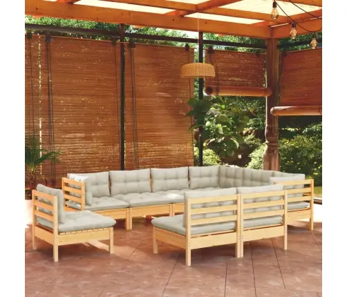 9-Osaline Aiadiivanikomplekt Kreemjate Patjadega, Männipuit