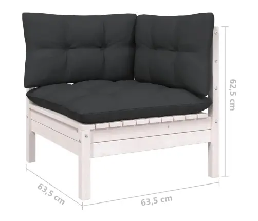 9-Daļīgs Dārza Mēbeļu Komplekts Ar Matračiem, Balta Priede Vidaxl