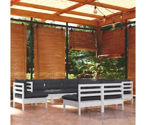 9-Daļīgs Dārza Mēbeļu Komplekts Ar Matračiem, Balta Priede Vidaxl