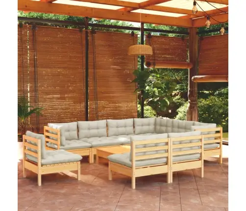 10-Osaline Aiadiivanikomplekt Kreemjate Patjadega, Männipuit