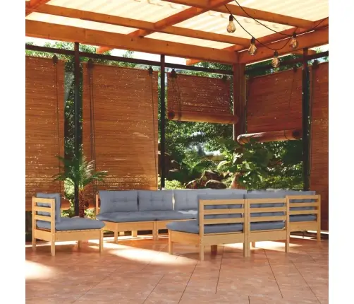 Sodo Komplektas Su Pilkomis Pagalvėmis, 10 Dalių, Pušis