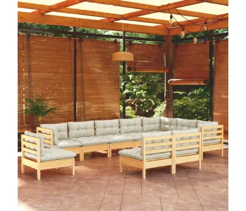 10-Osaline Aiadiivanikomplekt Kreemjate Patjadega, Männipuit