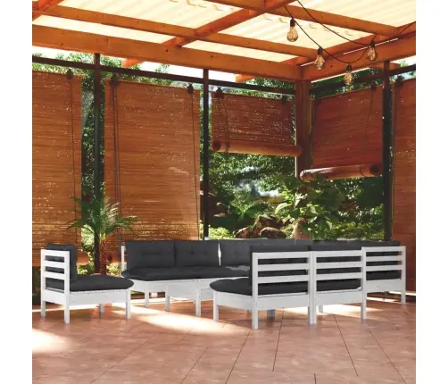 11-Osaline Aiamööbli Komplekt Istmepatjadega, Valge, Männipuit