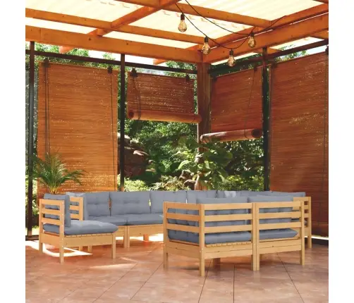 Sodo Komplektas Su Pilkomis Pagalvėmis, 9 Dalių, Pušis