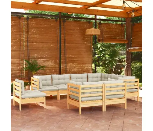 9-Daļīgs Dārza Mēbeļu Komplekts Ar Krēmkrāsas Matračiem, Priede Vidaxl