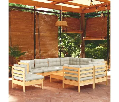 10-Daļīgs Dārza Mēbeļu Komplekts Ar Krēmkrāsas Matračiem, Koks Vidaxl