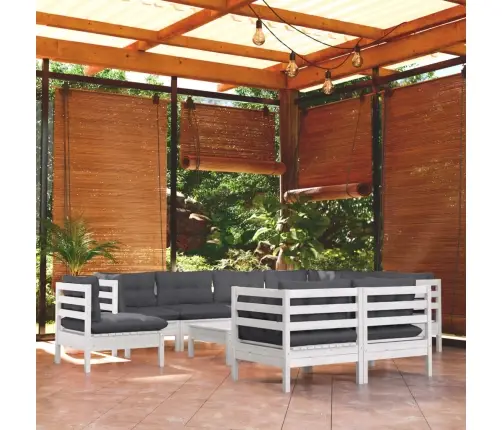 Sodo Komplektas Su Pagalvėmis, 10 Dalių, Baltas, Pušies Masyvas