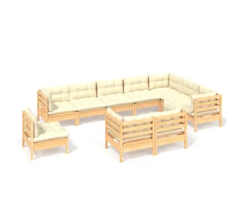 10-Osaline Aiadiivanikomplekt Kreemjate Patjadega, Männipuit