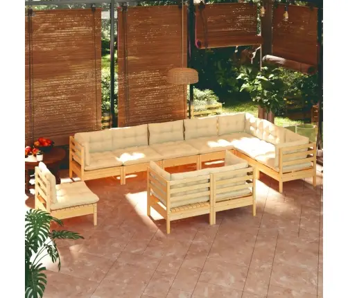 10-Osaline Aiadiivanikomplekt Kreemjate Patjadega, Männipuit