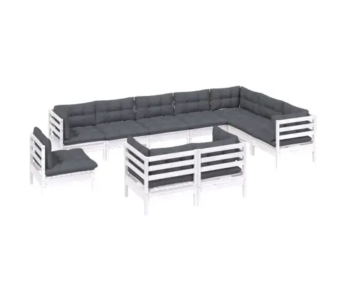 10-Daļīgs Dārza Mēbeļu Komplekts Ar Matračiem, Balta Priede Vidaxl