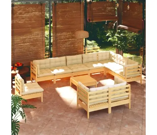 11-Osaline Aiadiivanikomplekt Kreemjate Patjadega, Männipuit