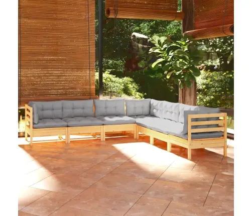 7-Osaline Aiamööblikomplekt Hallide Patjadega, Toekas Männipuit