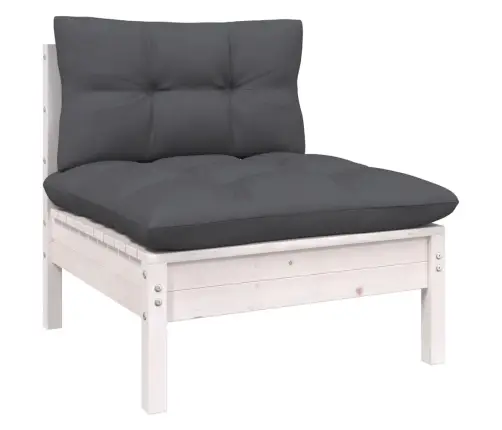 Sodo Komplektas Su Pagalvėmis, 7 Dalių, Baltas, Pušies Masyvas