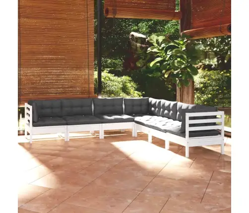 Sodo Komplektas Su Pagalvėmis, 7 Dalių, Baltas, Pušies Masyvas