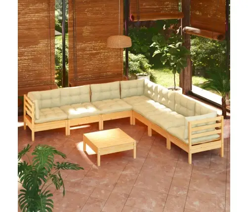 8-Osaline Aiadiivanikomplekt Kreemjate Patjadega, Männipuit