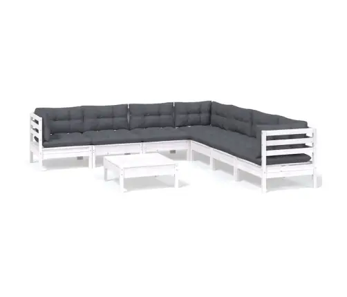 8-Osaline Aiamööbli Komplekt Istmepatjadega, Valge, Männipuit