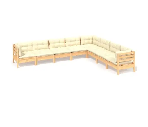 8-Daļīgs Dārza Mēbeļu Komplekts Ar Krēmkrāsas Matračiem, Priede Vidaxl