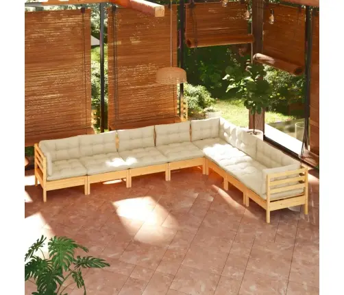 8-Daļīgs Dārza Mēbeļu Komplekts Ar Krēmkrāsas Matračiem, Priede Vidaxl