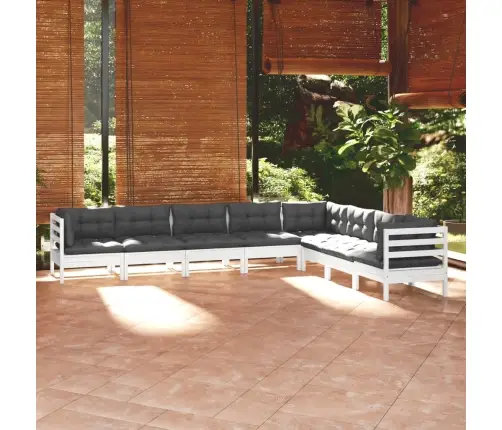 8-Osaline Aiamööbli Komplekt Istmepatjadega, Valge, Männipuit