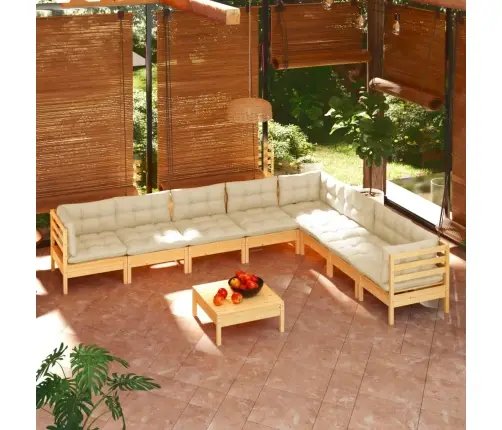 9-Daļīgs Dārza Mēbeļu Komplekts Ar Krēmkrāsas Matračiem, Priede Vidaxl