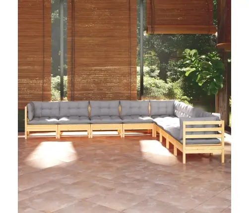 Sodo Komplektas Su Pilkomis Pagalvėmis, 9 Dalių, Pušis