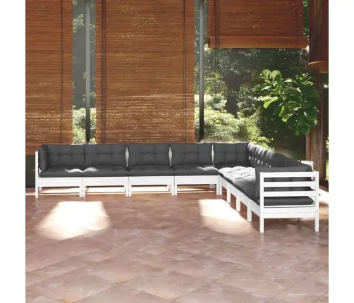 Vidaxl9-Osaline Aiamööbli Komplekt Istmepatjadega, Valge, Männipuit