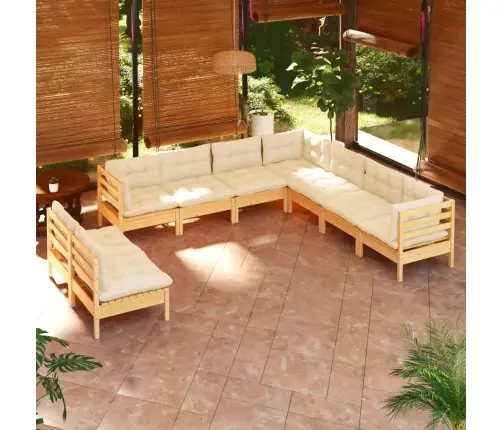 9-Osaline Aiadiivanikomplekt Kreemjate Patjadega, Männipuit