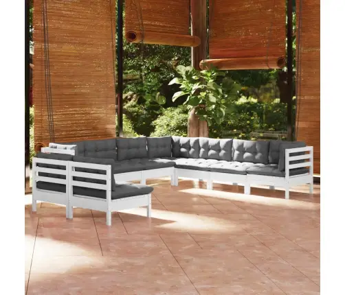 Vidaxl9-Osaline Aiamööbli Komplekt Istmepatjadega, Valge, Männipuit