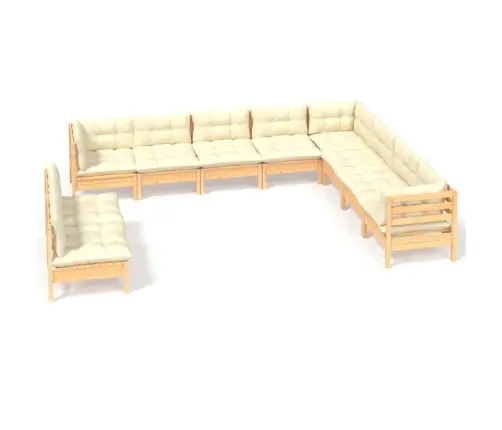 10-Osaline Aiadiivanikomplekt Kreemjate Patjadega, Männipuit