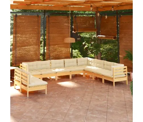 10-Osaline Aiadiivanikomplekt Kreemjate Patjadega, Männipuit